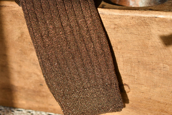 Brown shimmer gold cable knee highs