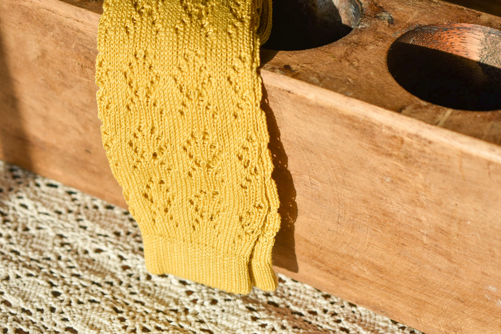 Mustard Geometric crochet knee highs