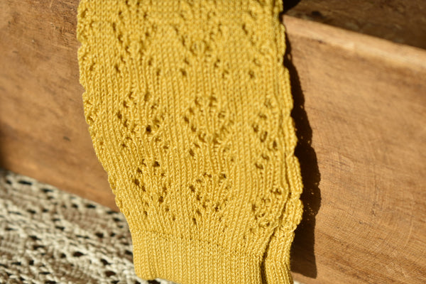 Mustard Geometric crochet knee highs