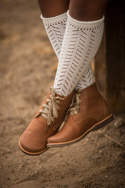 Linen crochet knee high socks