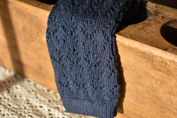 Navy Geometric crochet knee highs