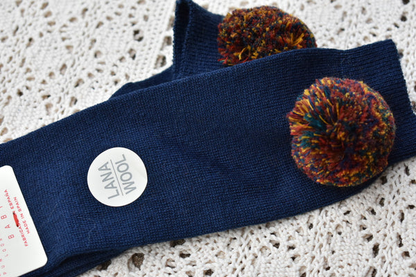 Navy multi-colored Pom socks