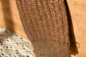 Brown shimmer gold cable knee highs